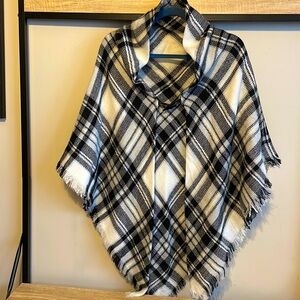 Plaid Black and White Poncho